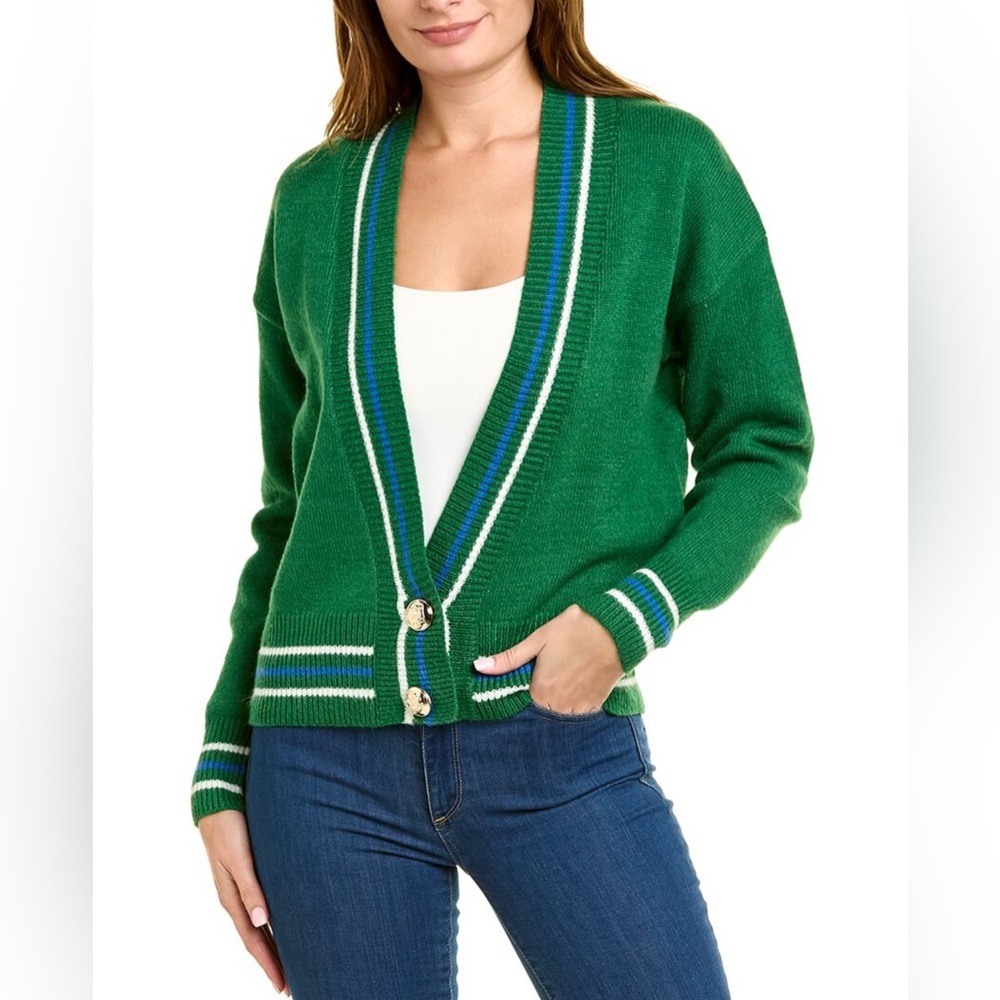 ALEXIA‎ ADMOR Cathrine Knit Sweater Green V Neck Cardigan Front Button Size XS